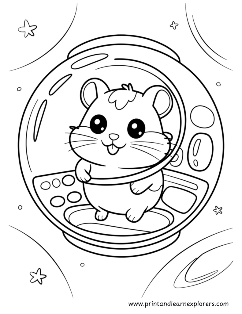 Hamster in space coloring page
