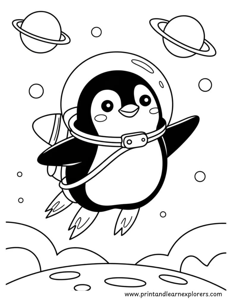 Penguin astronaut coloring page