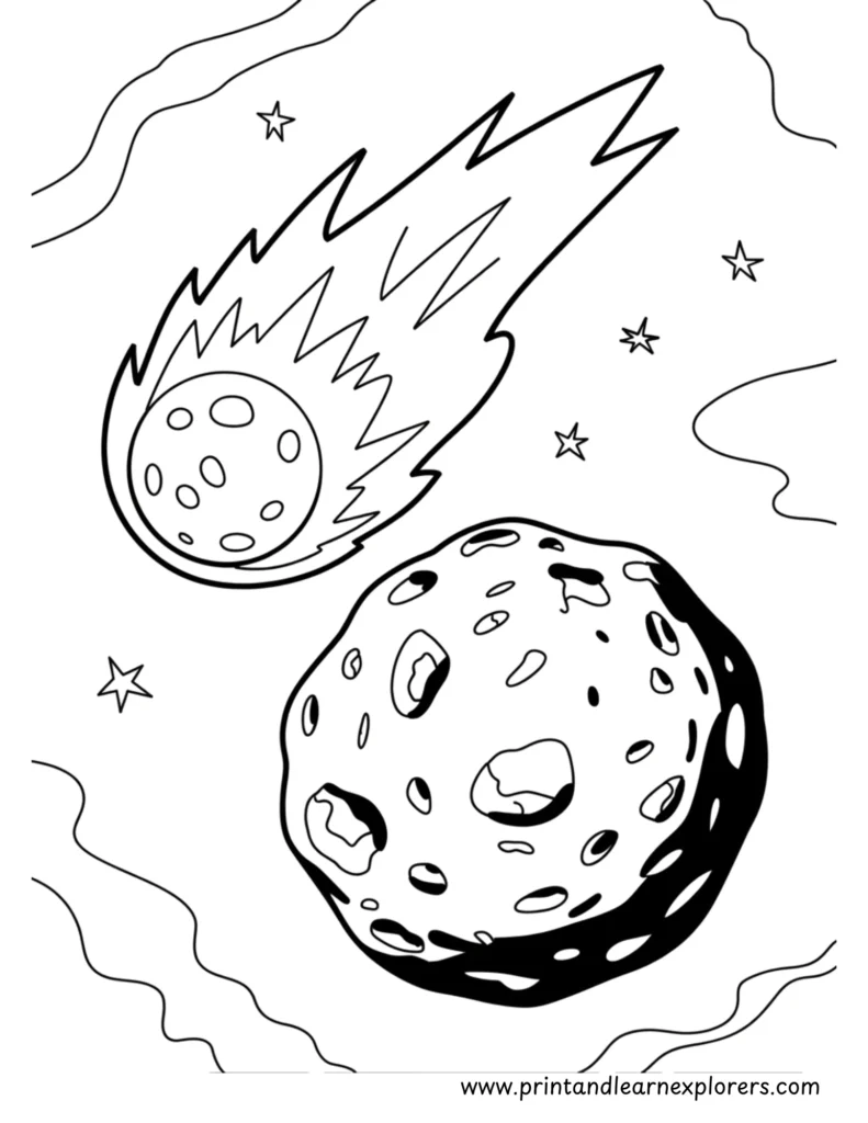 Asteroid and comet coloring page