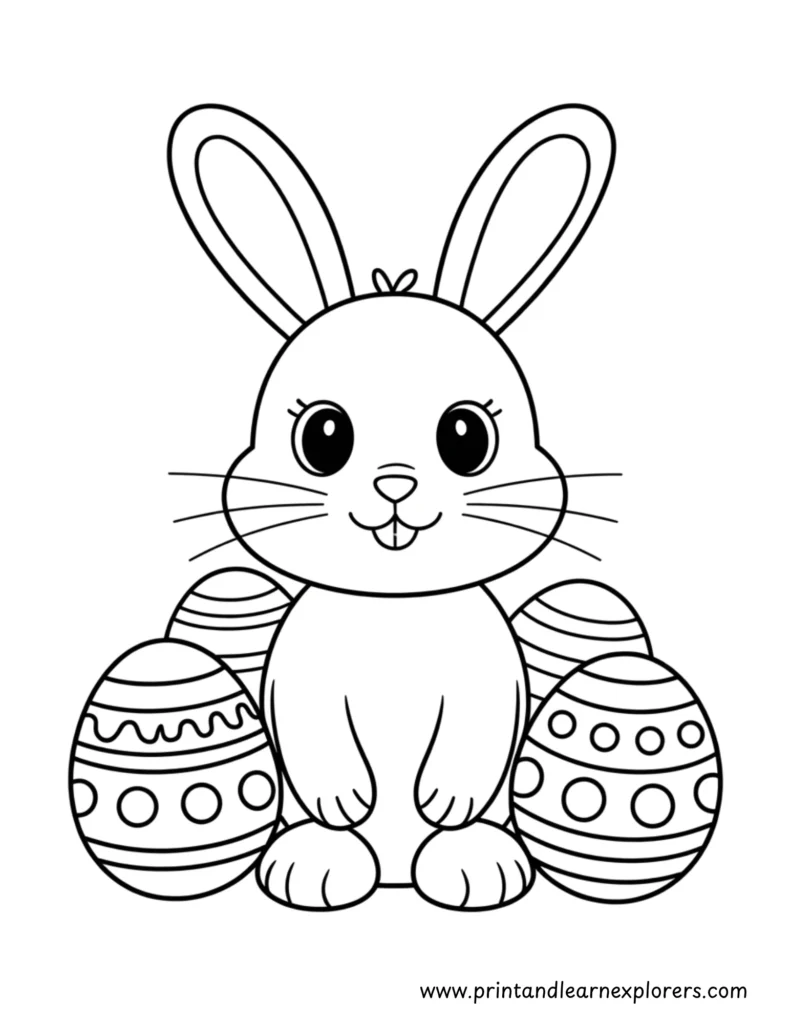 Easter bunny with decorative eggs picture to color
