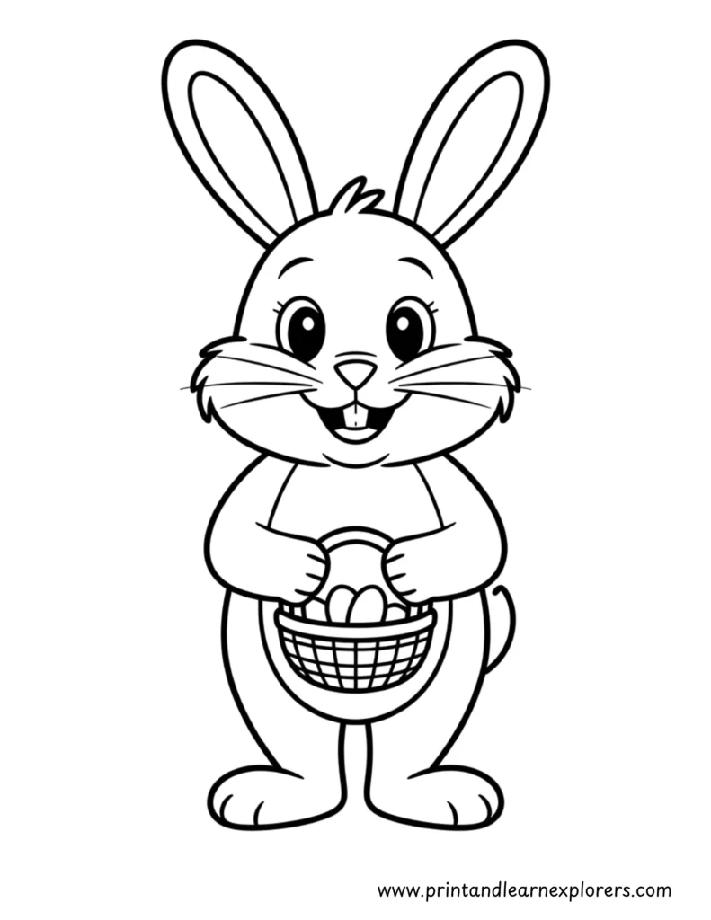 Easter bunny with basket coloring picture