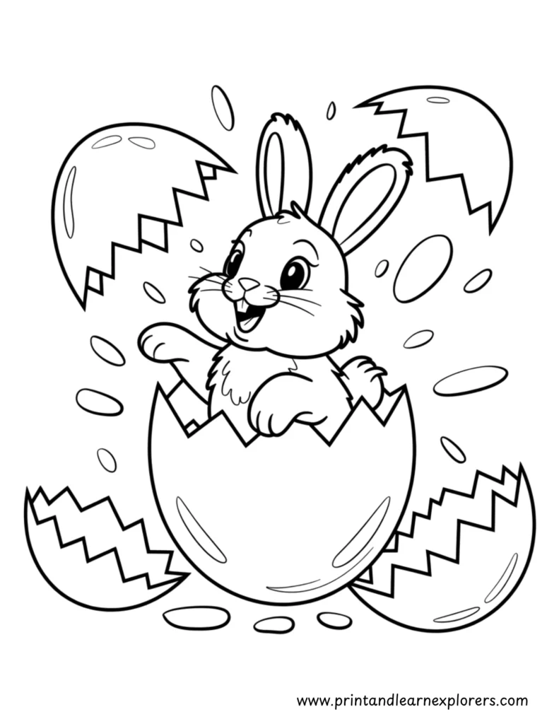 Bunny bursting out of an egg coloring page