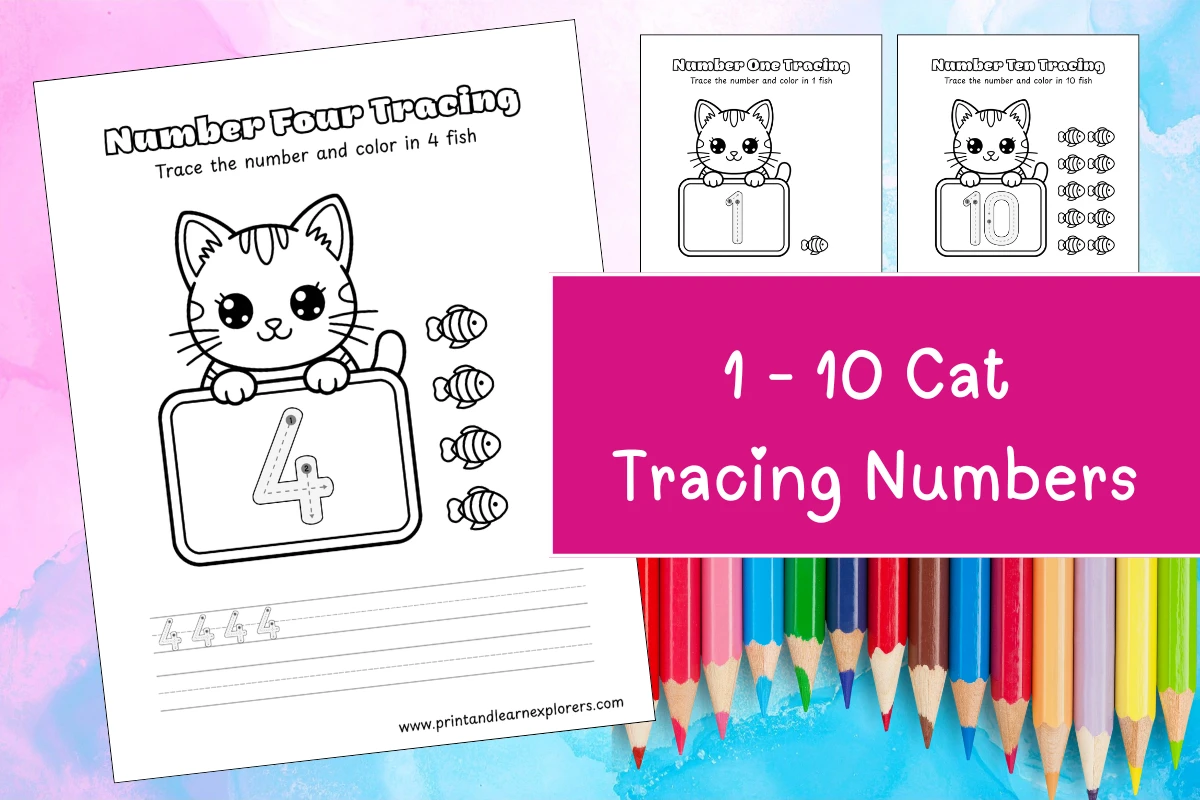 Cat Tracing Numbers Worksheets