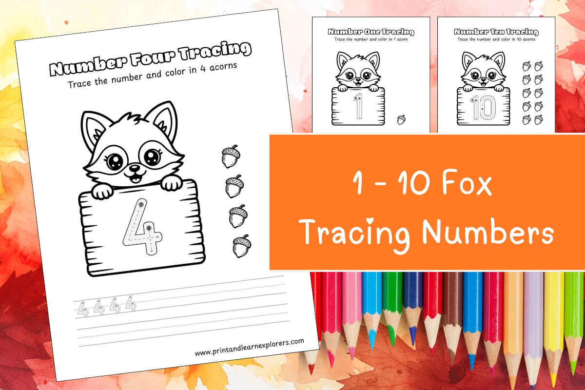 Fox Tracing Numbers Worksheets