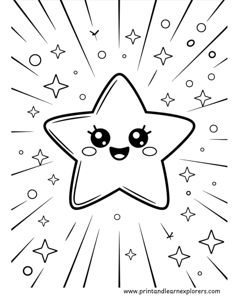 Bright and shiny kawaii star coloring page