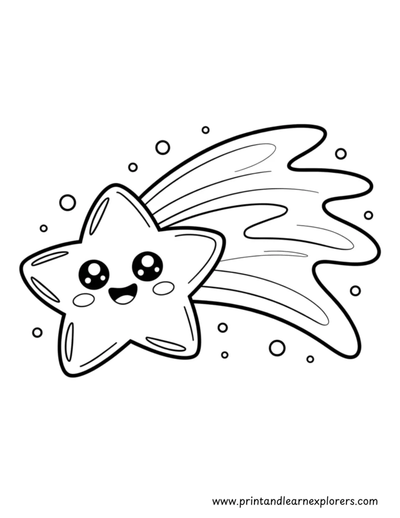 Kawaii shooting star coloring page for kids