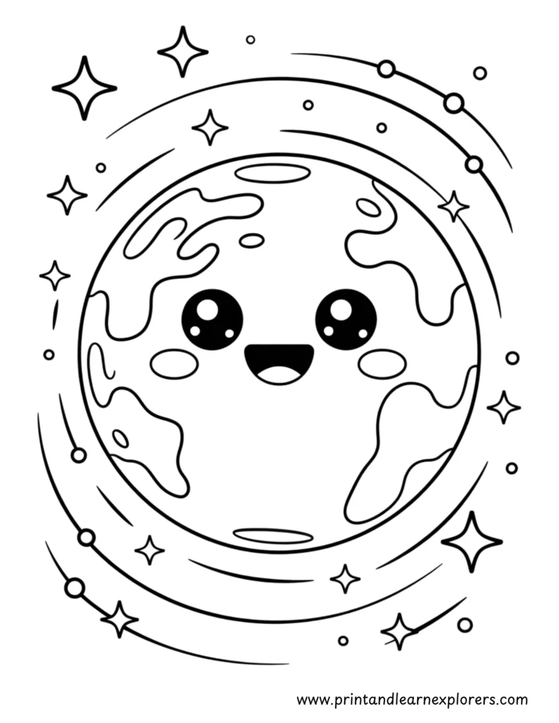 Kawaii earth picture to color