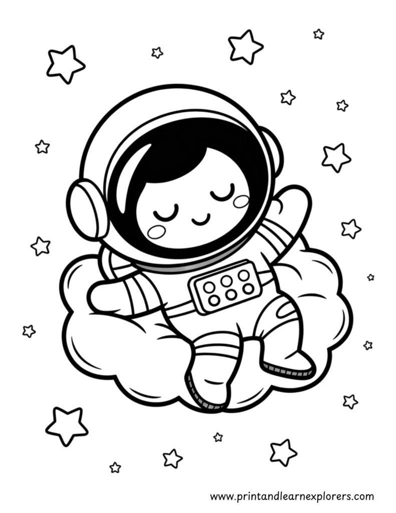 Sleeping astronaut coloring page