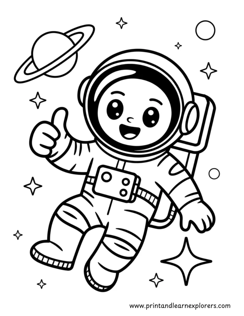 Astronaut floating in space coloring page