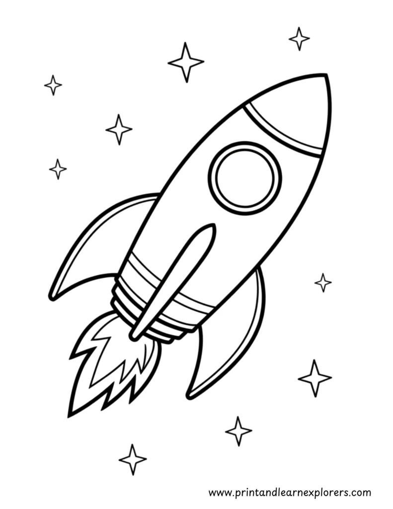 Easy to color simple rocket going into space coloring page