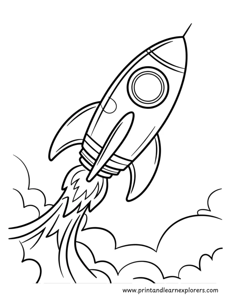 Simple rocket shooting off to space coloring page