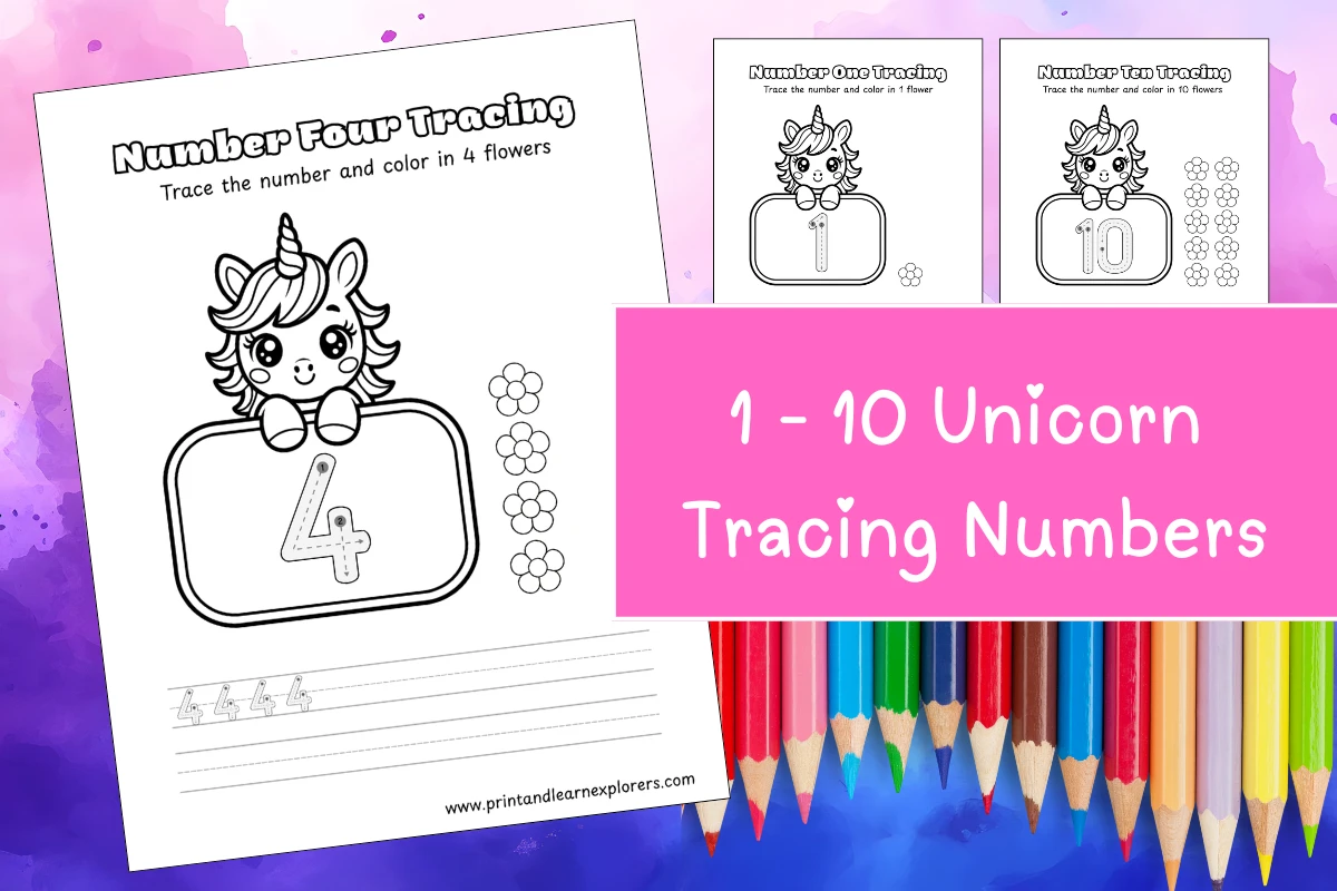 Unicorn Tracing Numbers 1 to 10