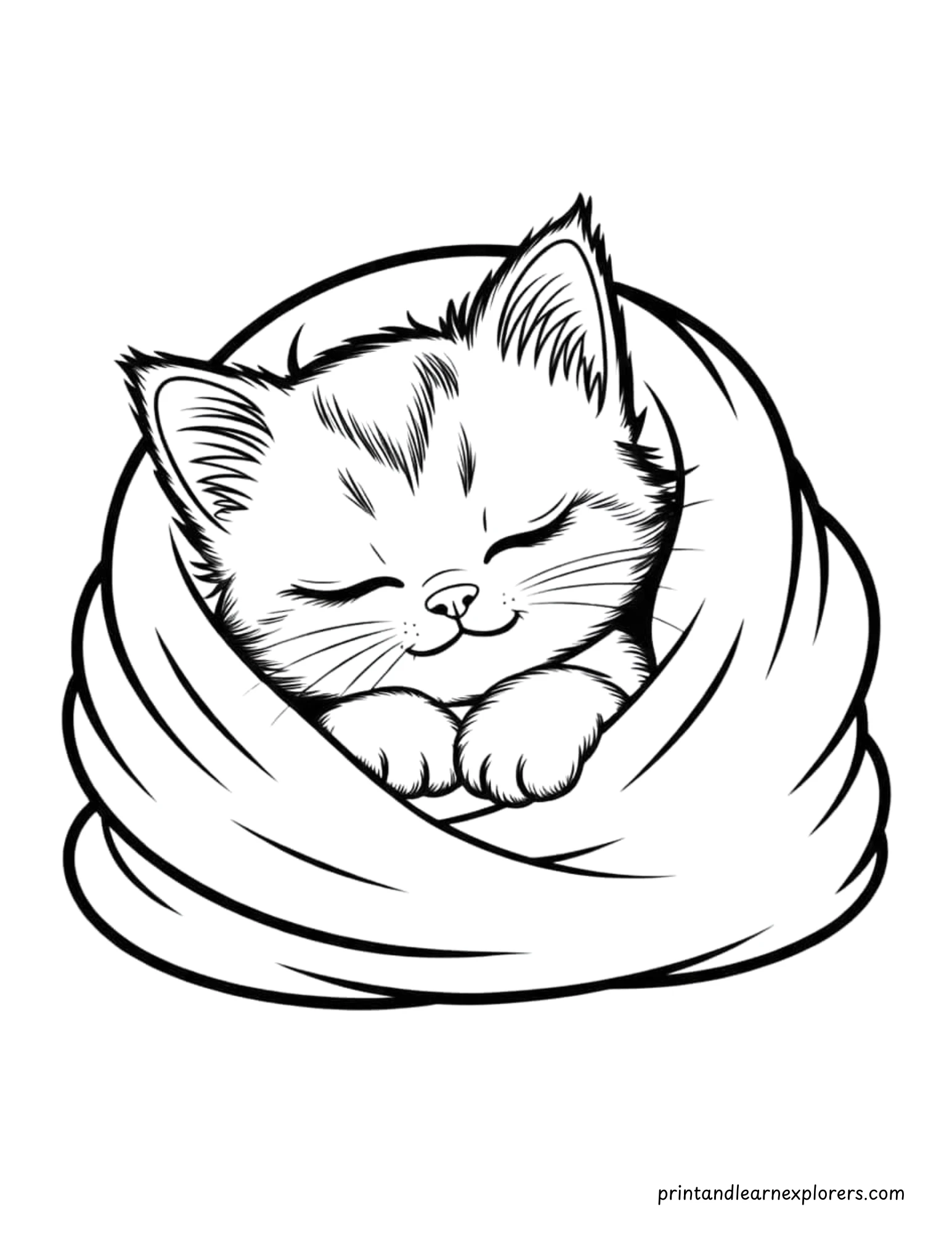 Cozy Sleeping Cats Coloring 1