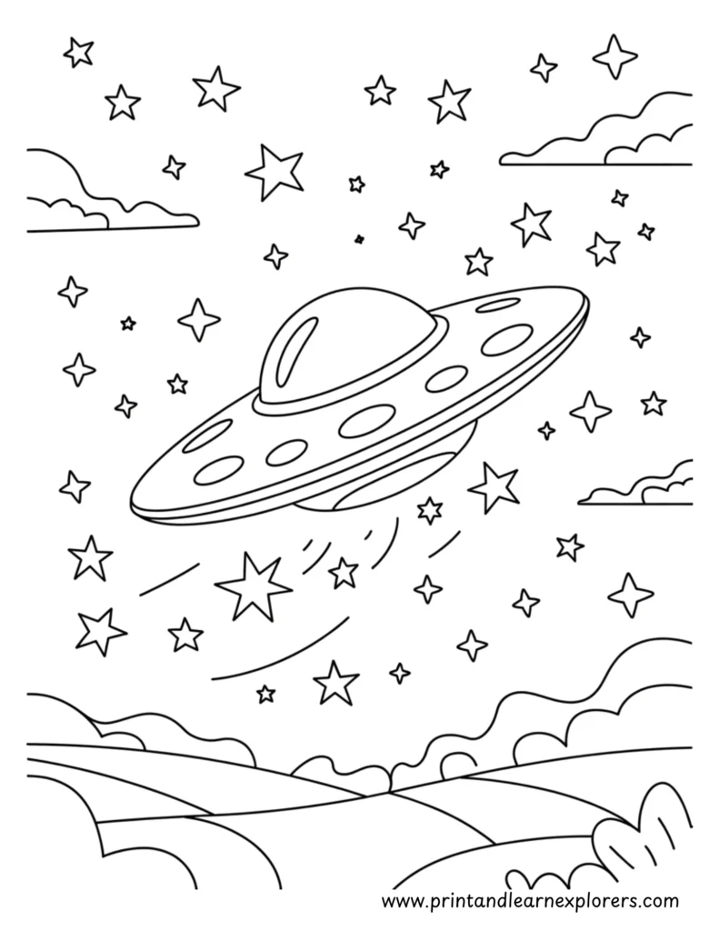UFO alien space ship on earth coloring page