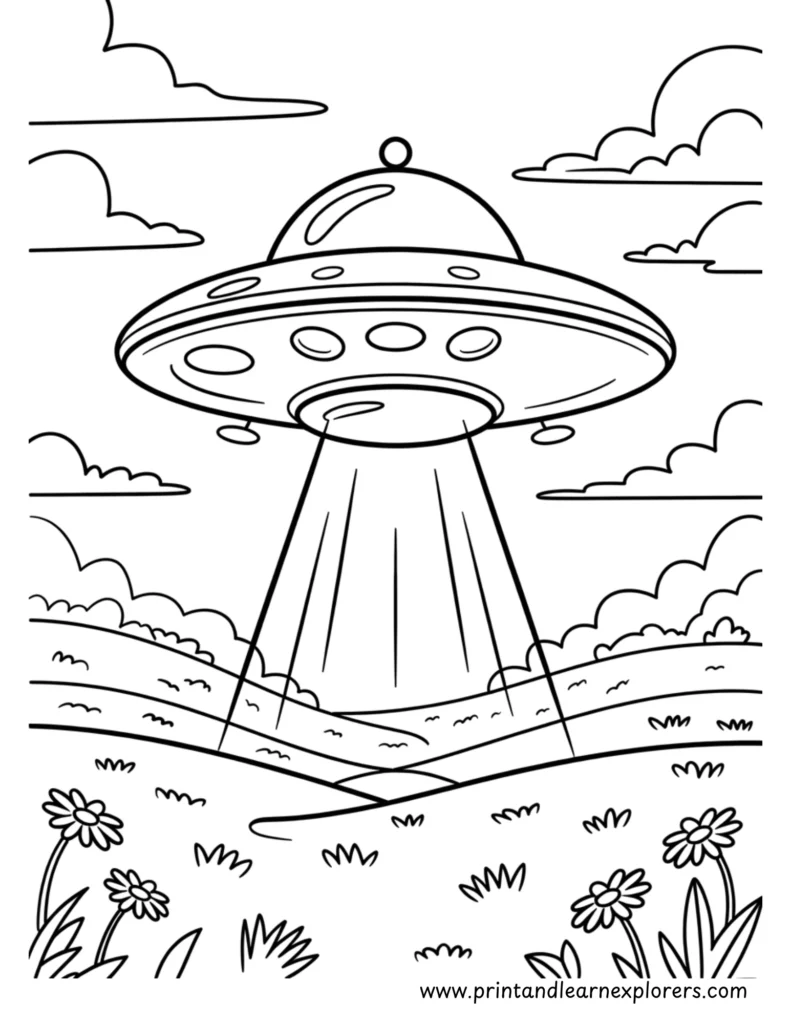 UFO alien space ship visiting Earth coloring page