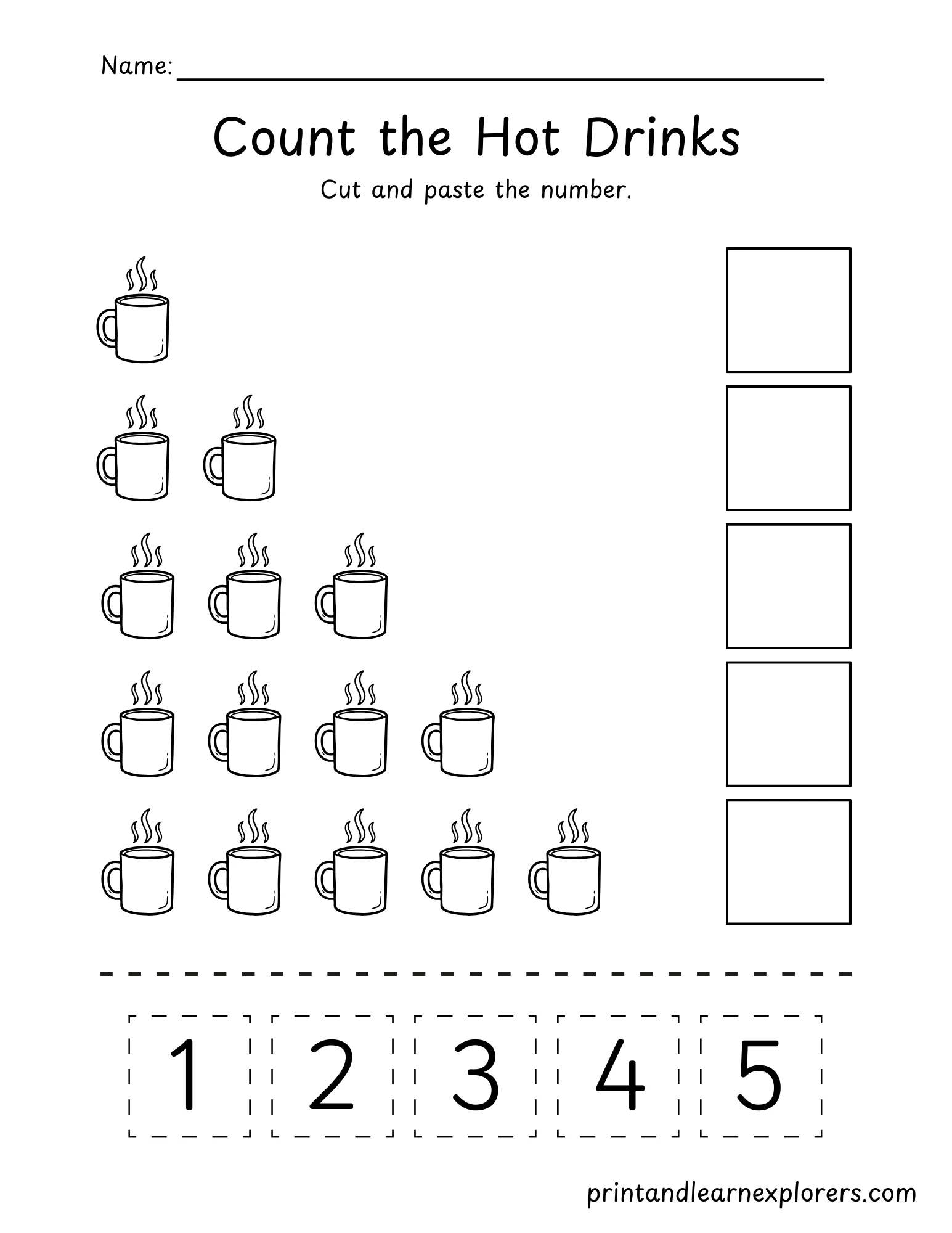Count The Hot Drinks Worksheet Lvl 1