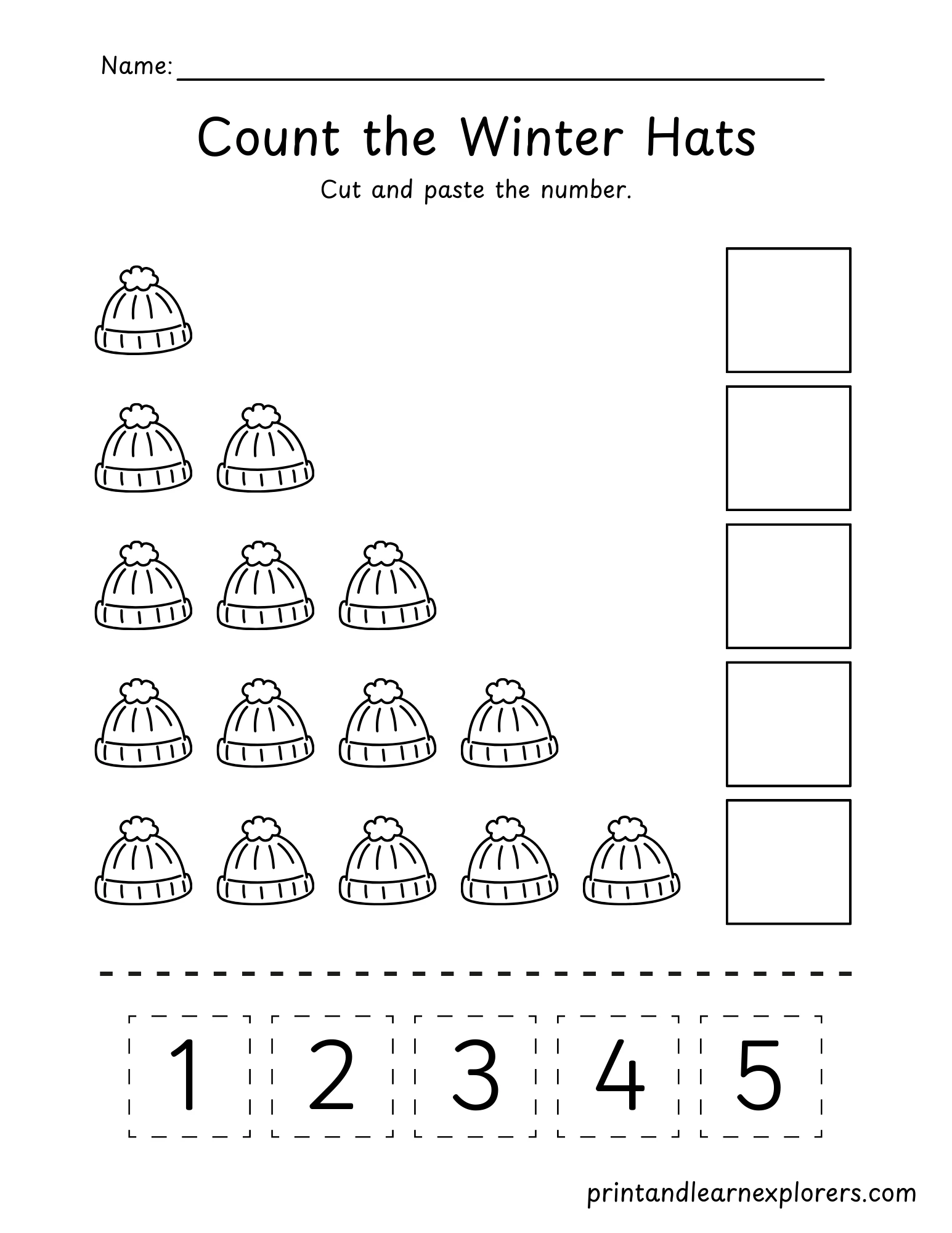 Count The Winter Hats Worksheet Lvl 1