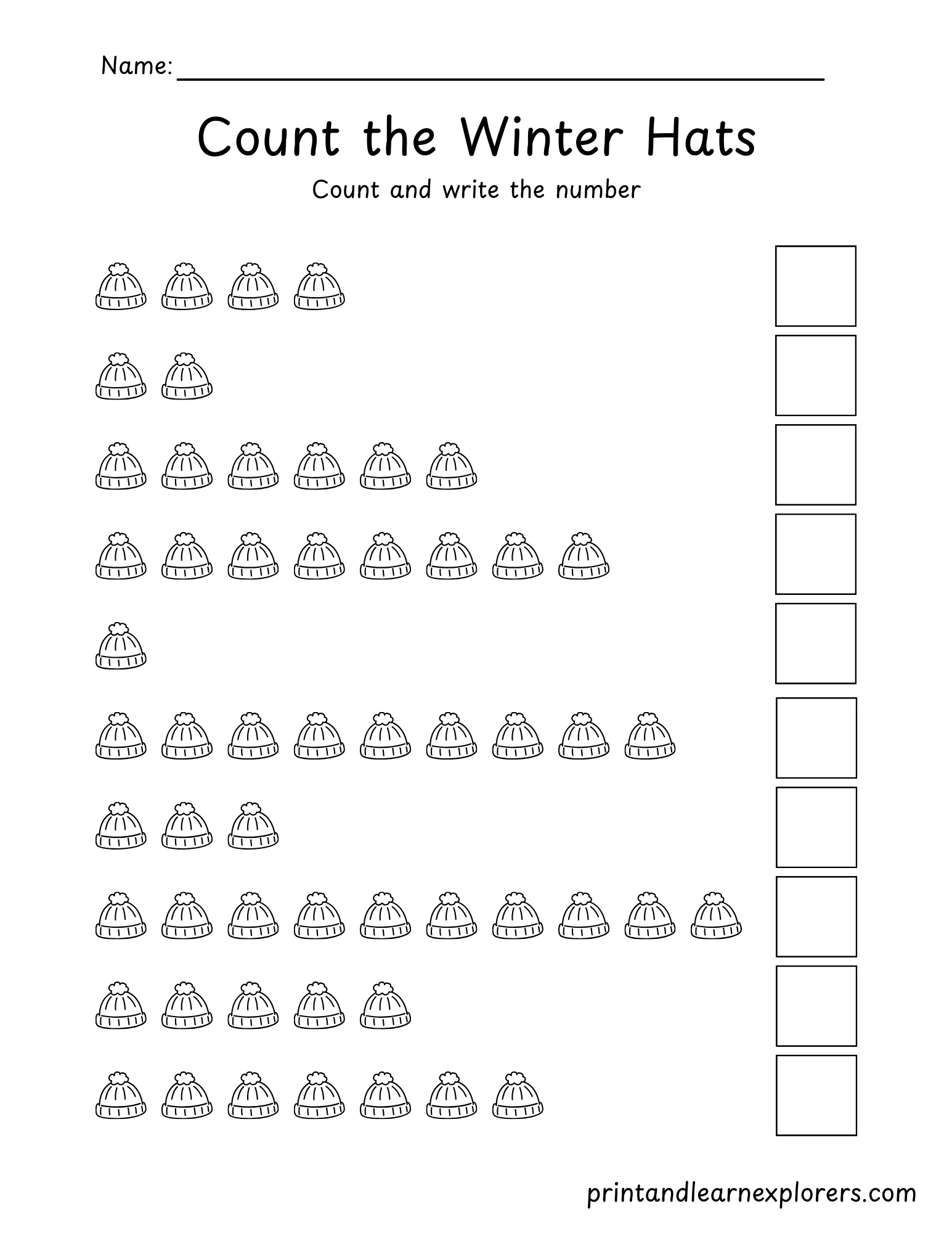 Count The Winter Hats Worksheet Lvl 4