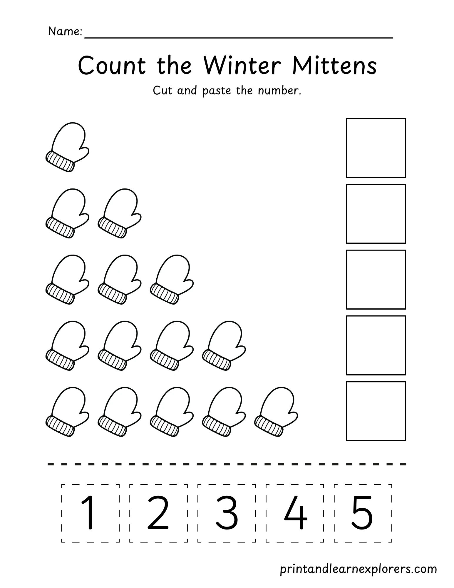 Count The Winter Mittens Worksheets Lvl 1