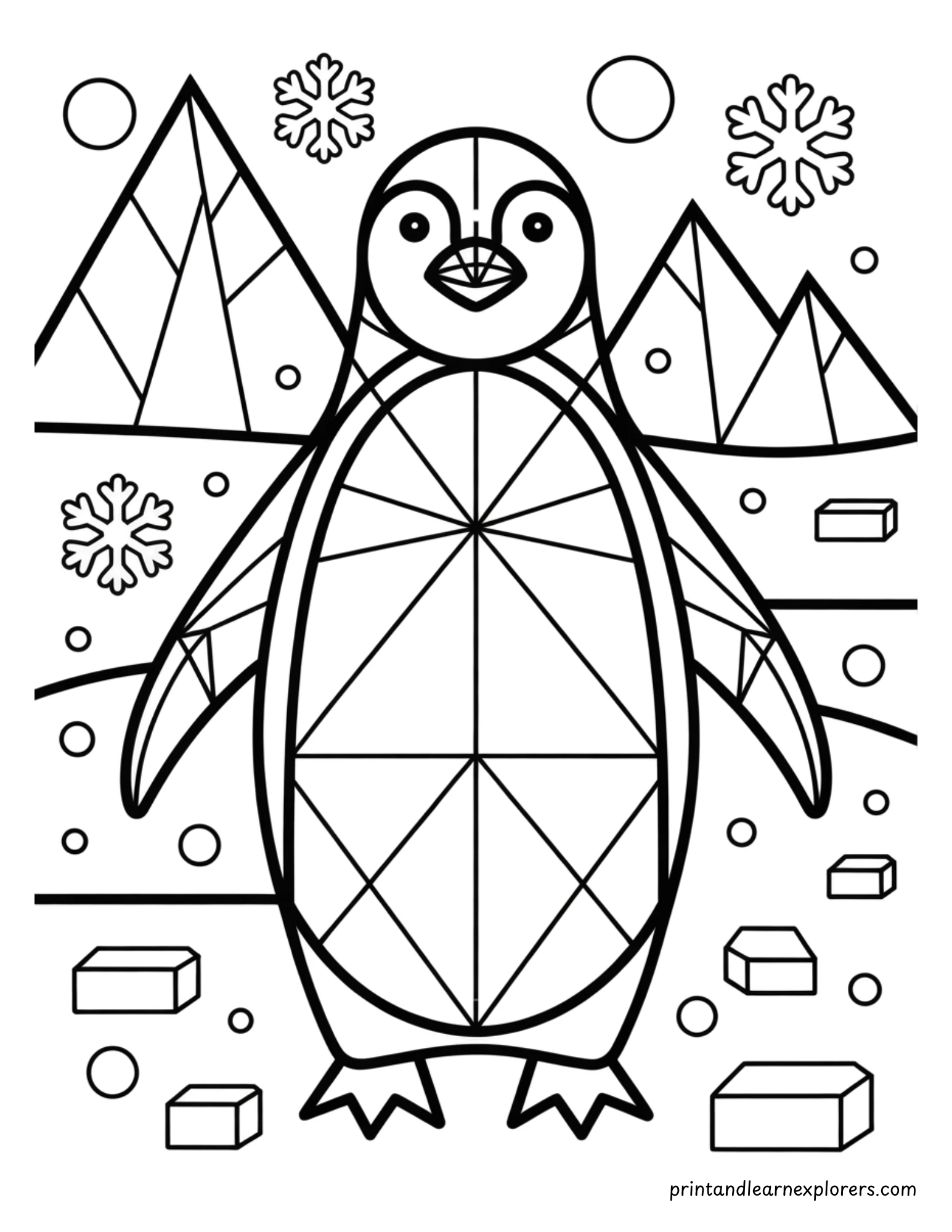 Geometric Winter Penguin Coloring Page 3