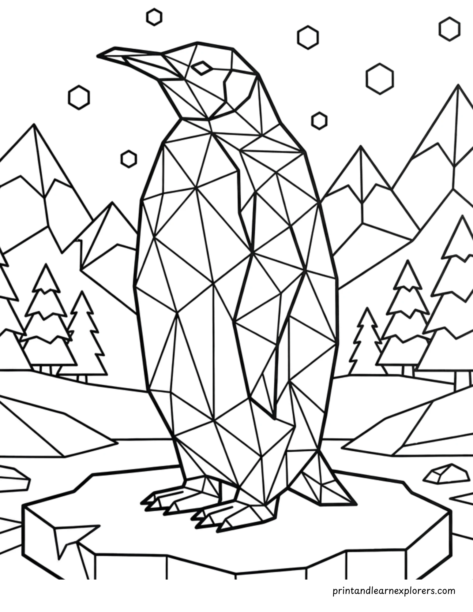 Geometric Winter Penguin Coloring Page 4