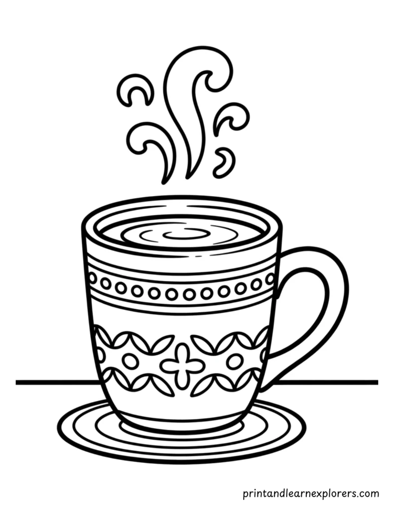 Hot winter drink in festive cup coloring page