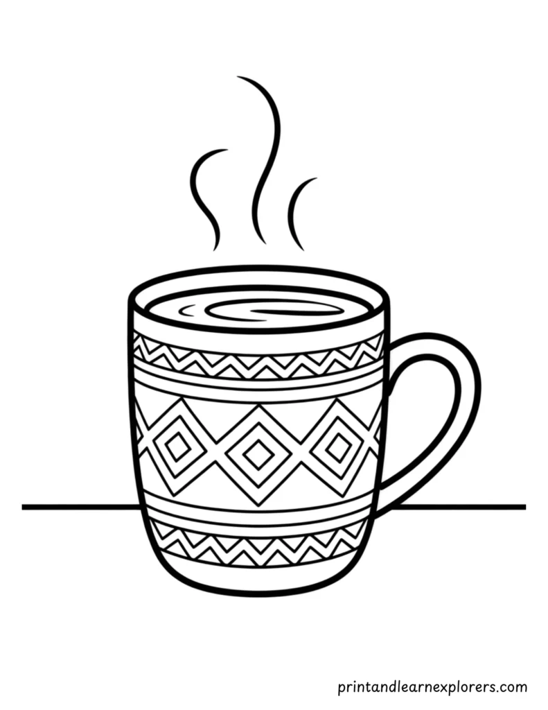 Hot winter drink coloring in diamong mug