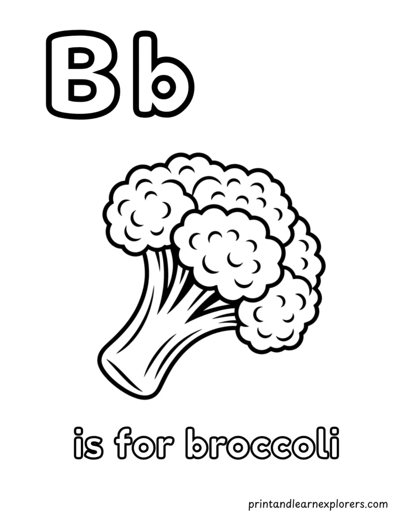 Letter B is for broccoli coloring page
