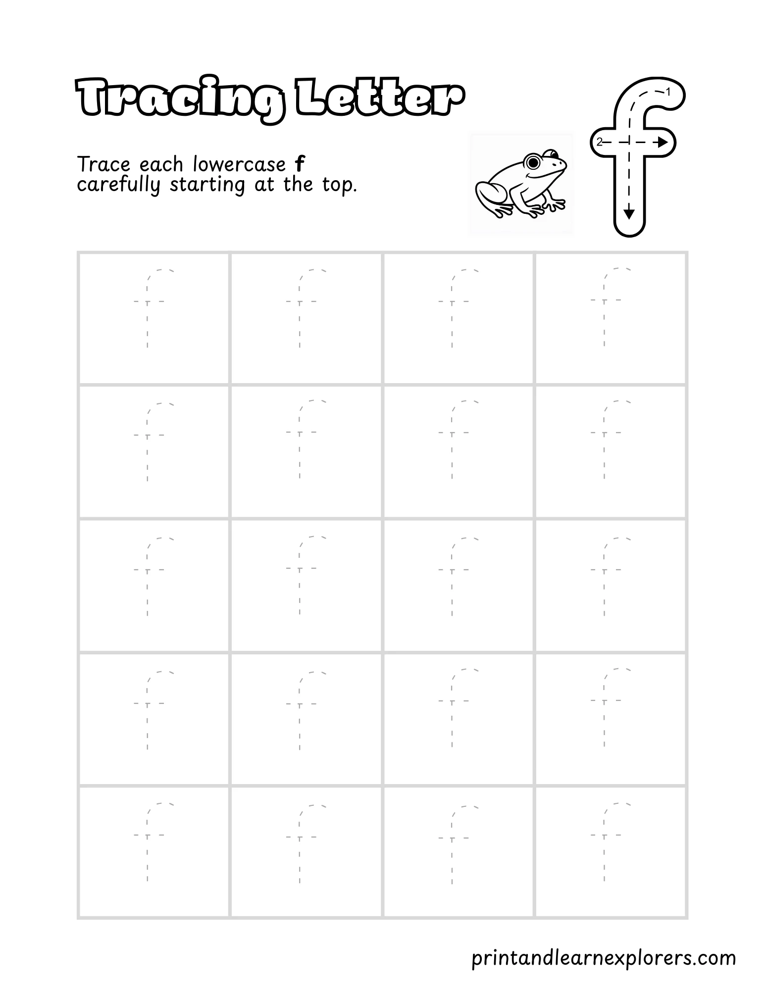 Letter F Tracing Lowercase Worksheet