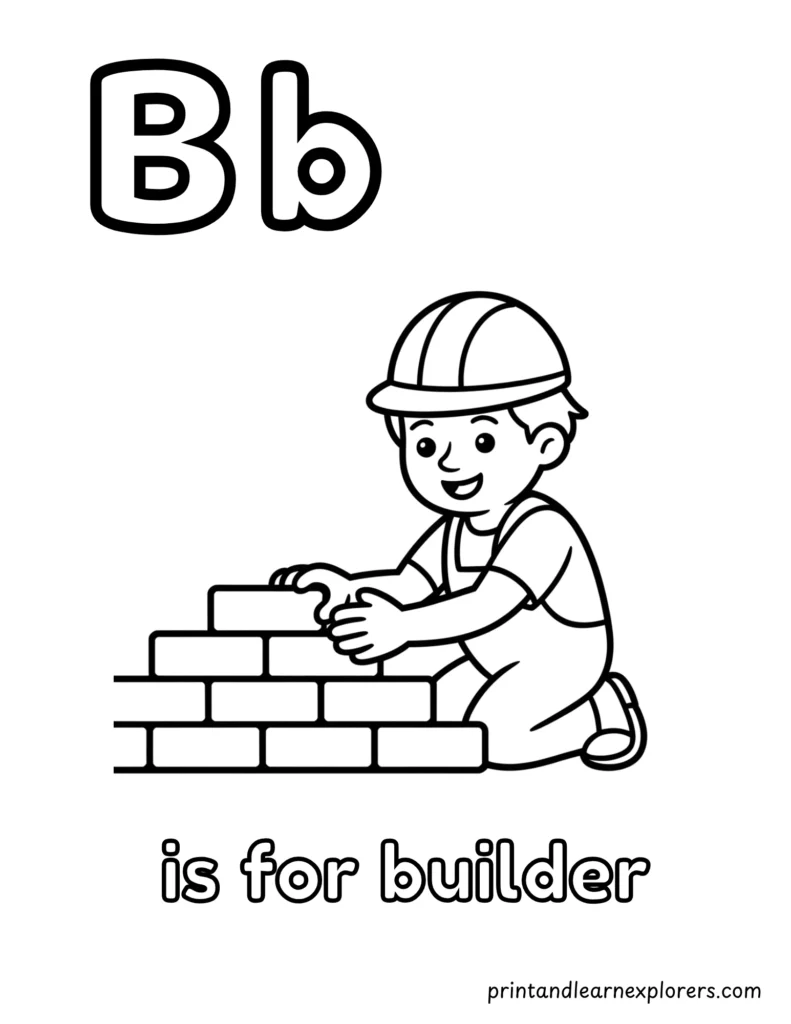 Letter b is for builder coloring page