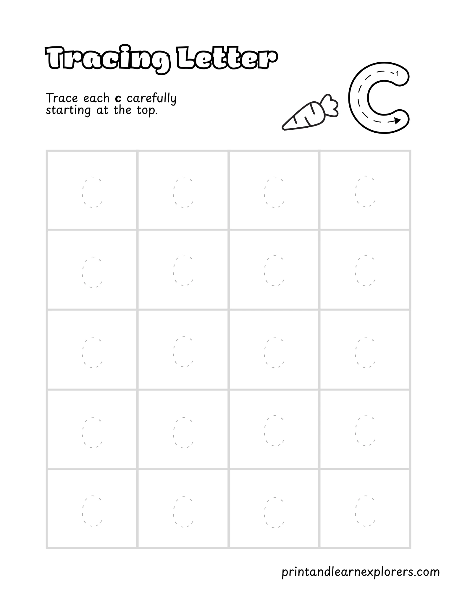 Letter C Tracing Lowercase