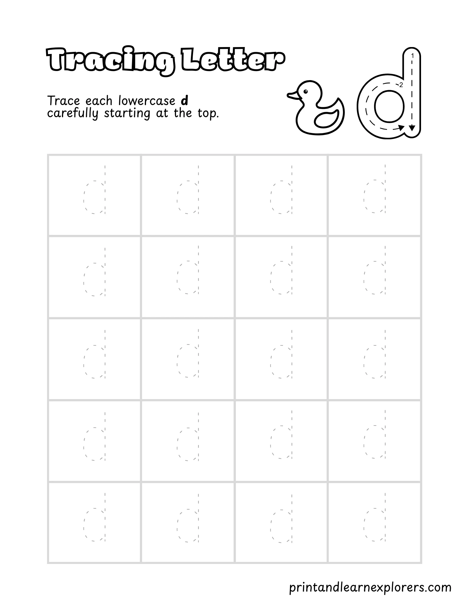Letter D Lowercase Tracing