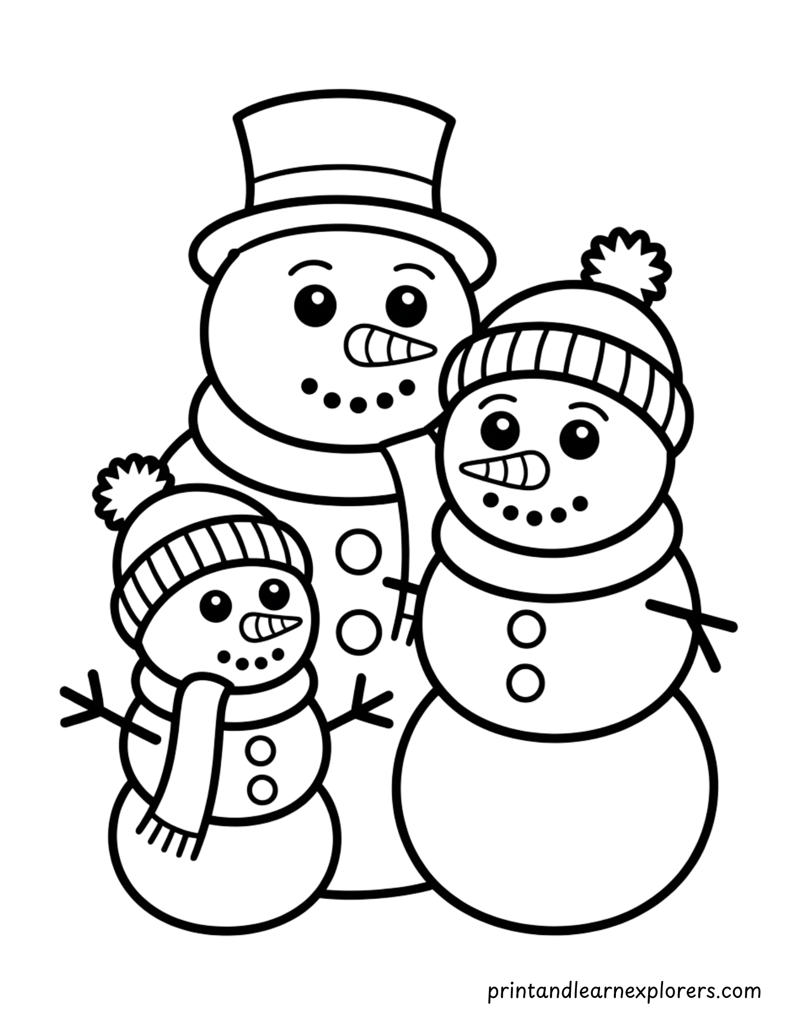 Snowmen Family Coloring Page 14