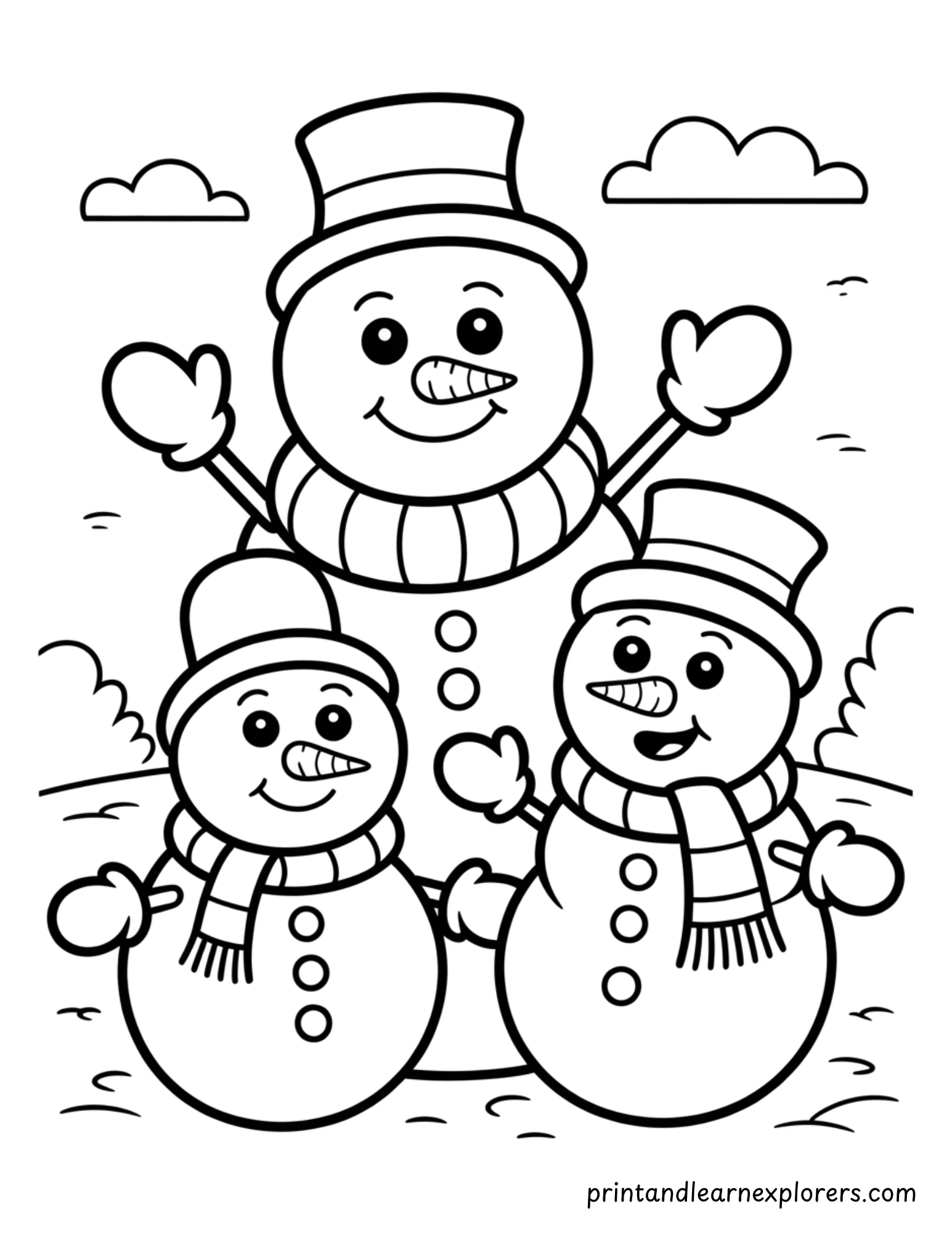 Snowmen Family Coloring Page 15
