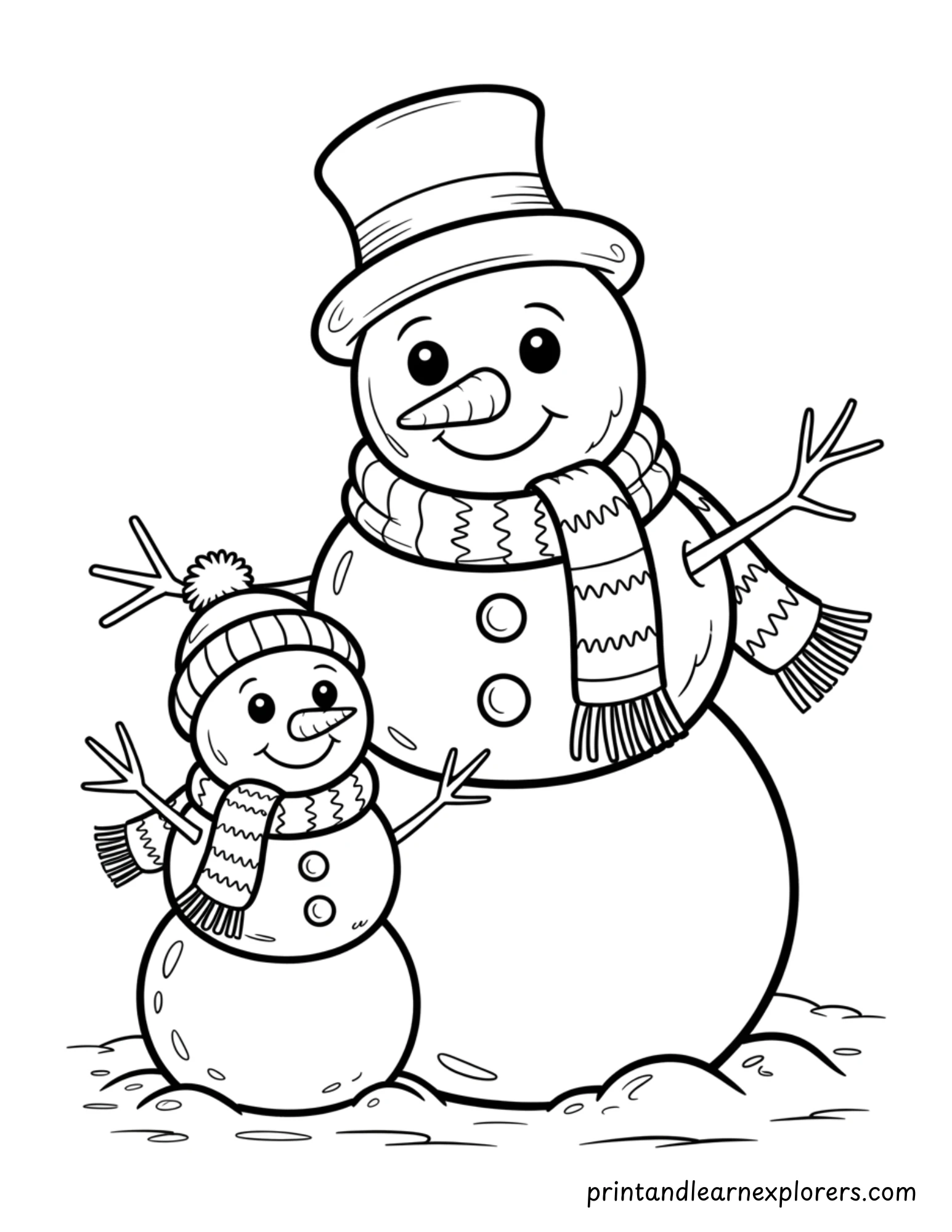 Snowmen Family Coloring Page 16