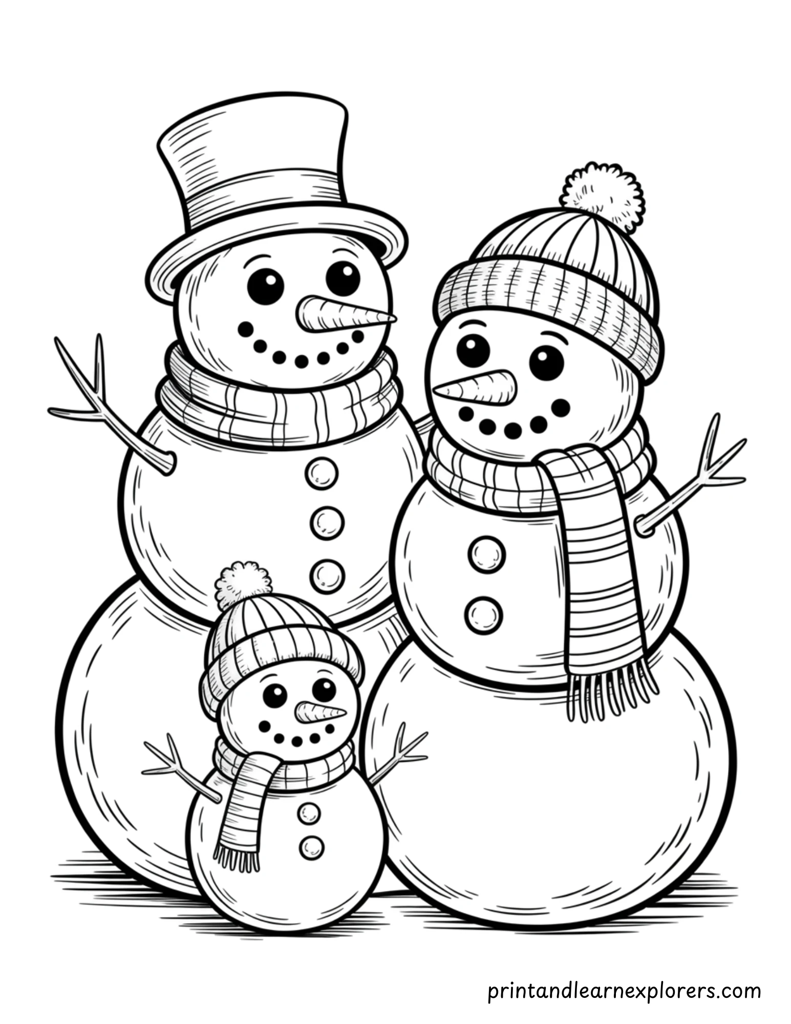 Snowmen Family Coloring Page 17