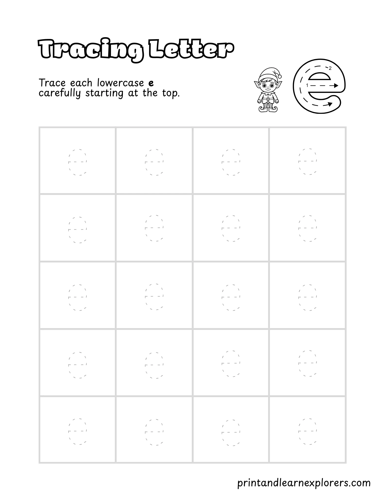Tracing Letter E Lowercase