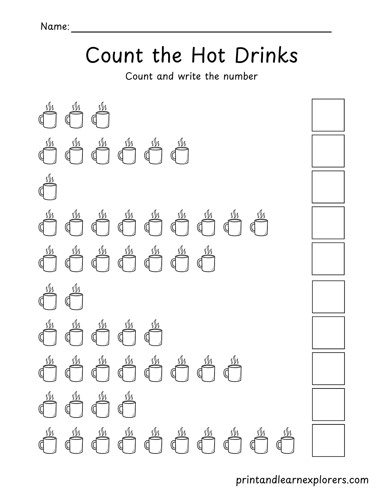 Winter Counting 1 To 10 Worksheet Hot Drinks