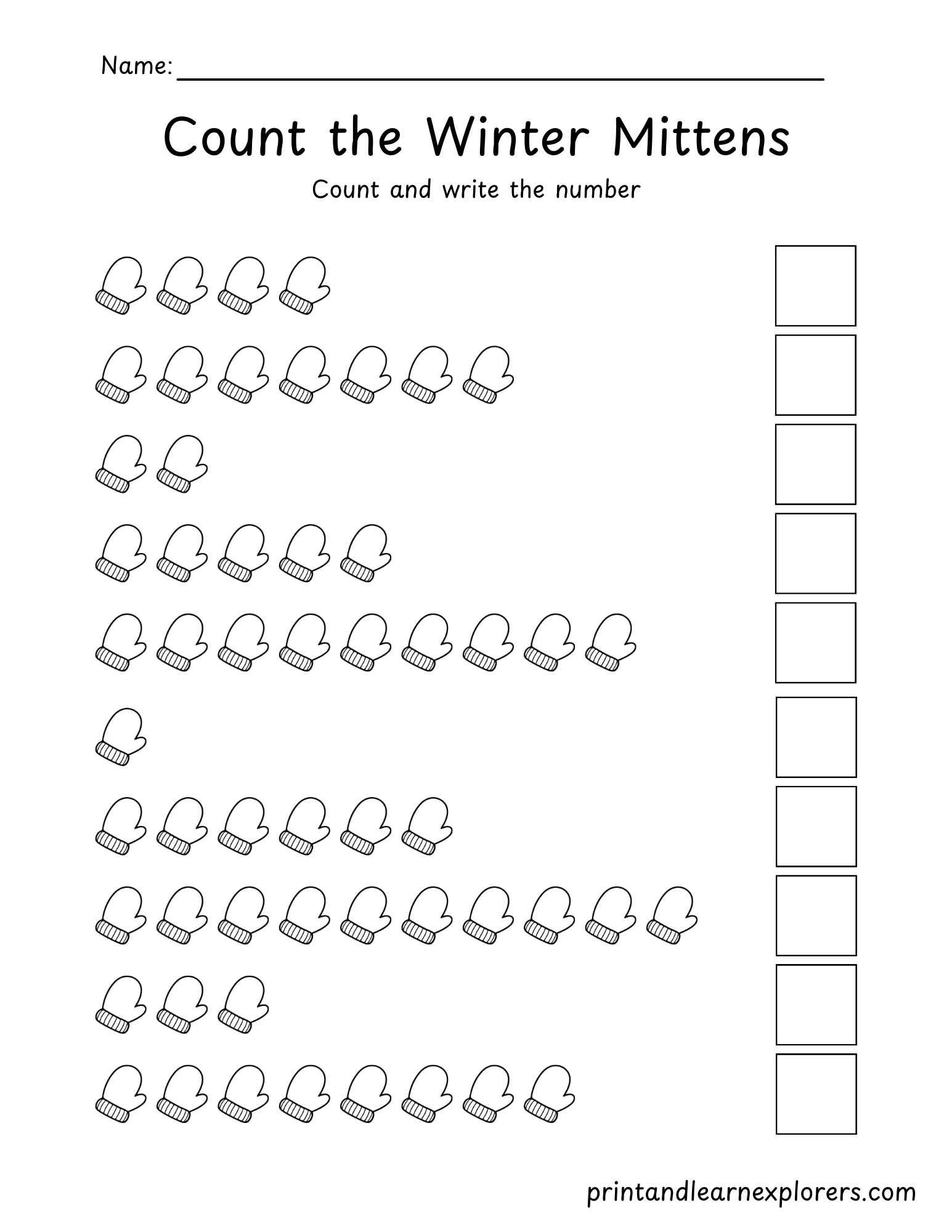 Winter Counting 1 To 10 Worksheet Mittens