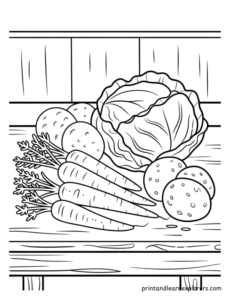 Winter vegetables coloring page