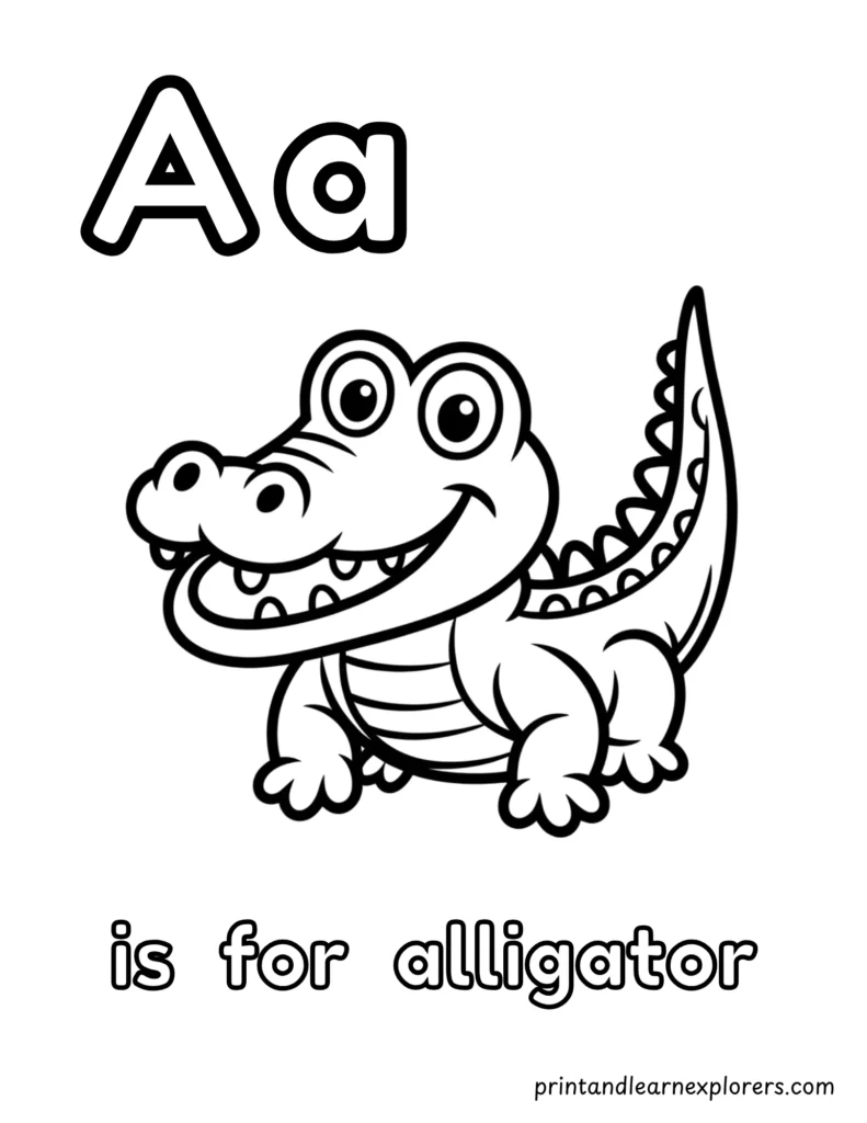 letter a is for alligator coloring page