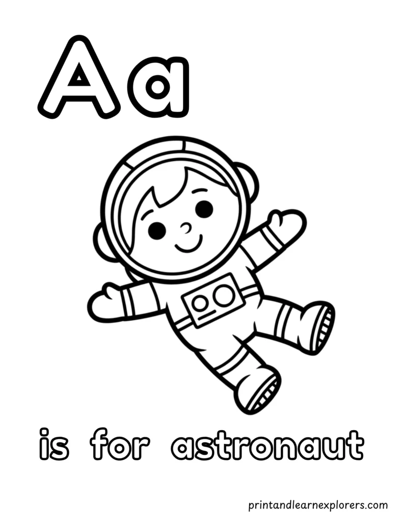 letter a is for astronaut coloring page