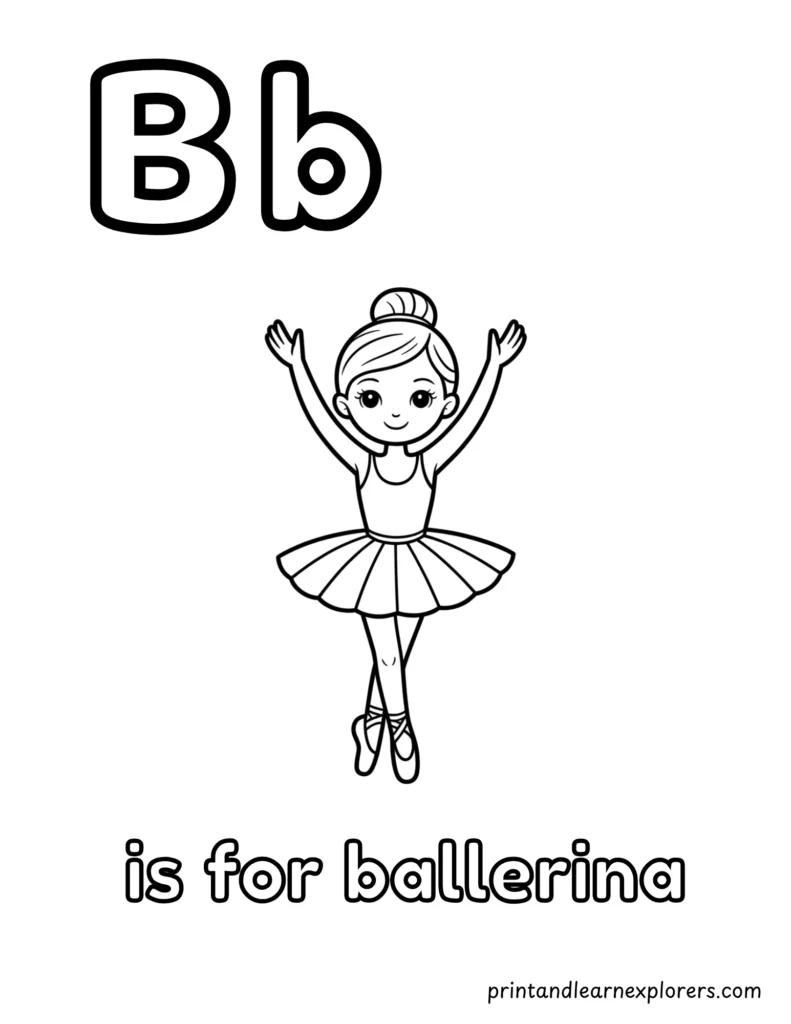 letter b is for ballerina coloring page