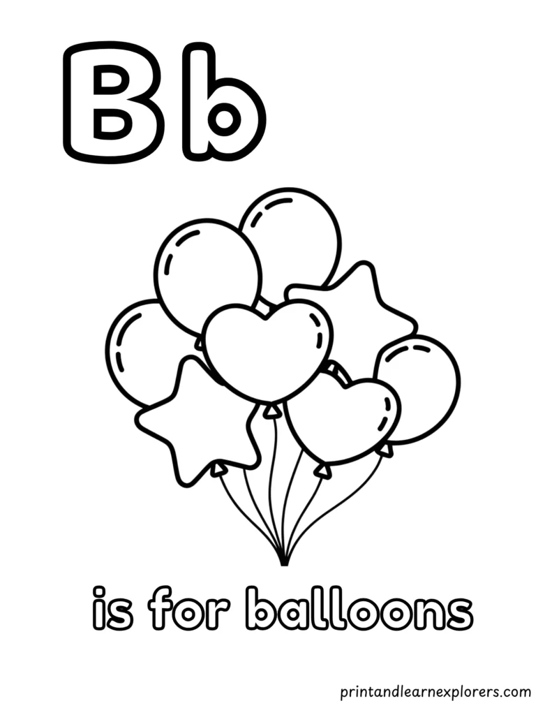 letter b is for balloons coloring page