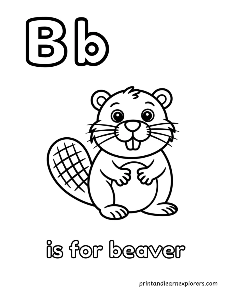 letter b is for beaver coloring page