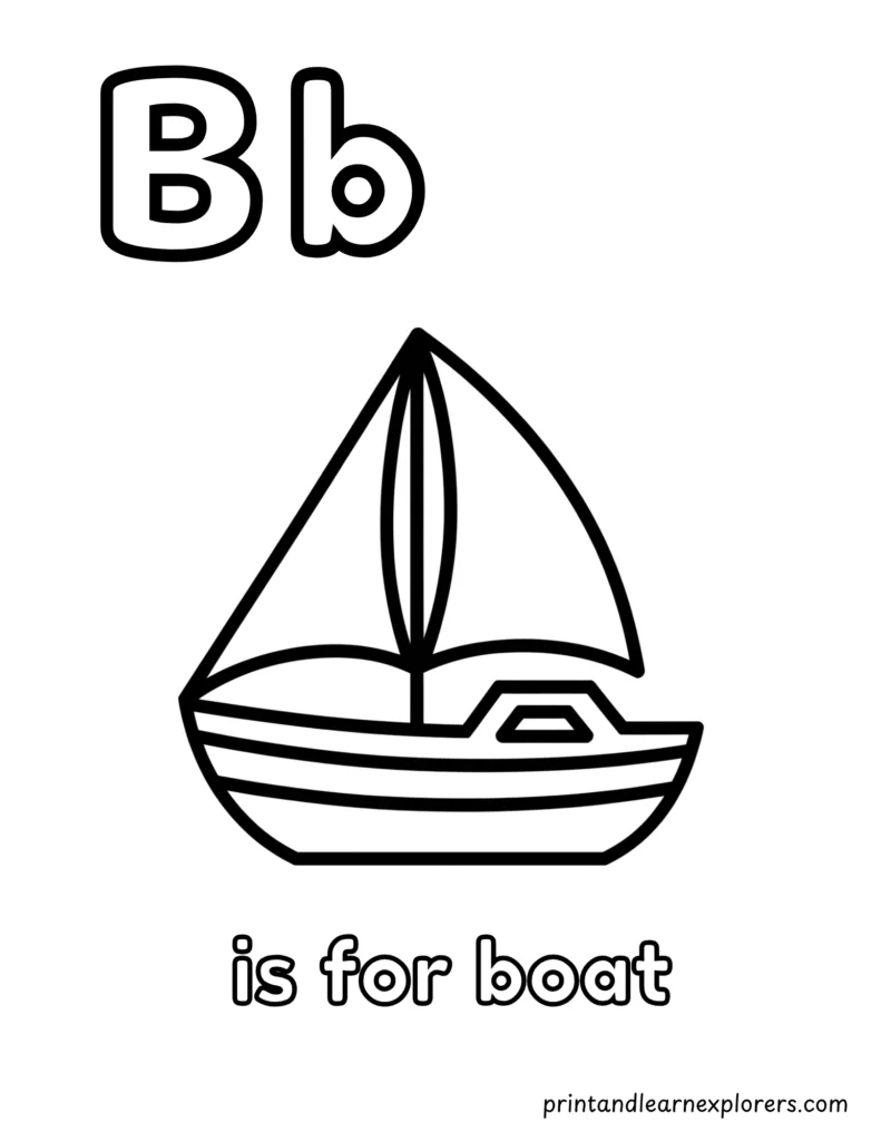 letter b is for boat coloring page
