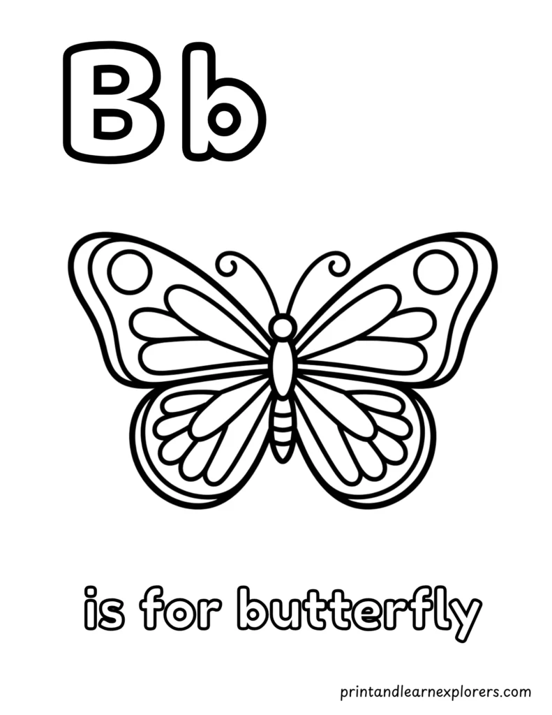 letter b is for butterfly coloring page