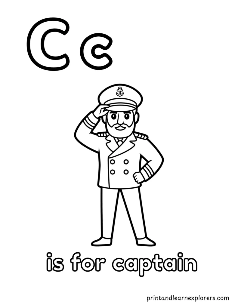 letter c is for captain coloring page