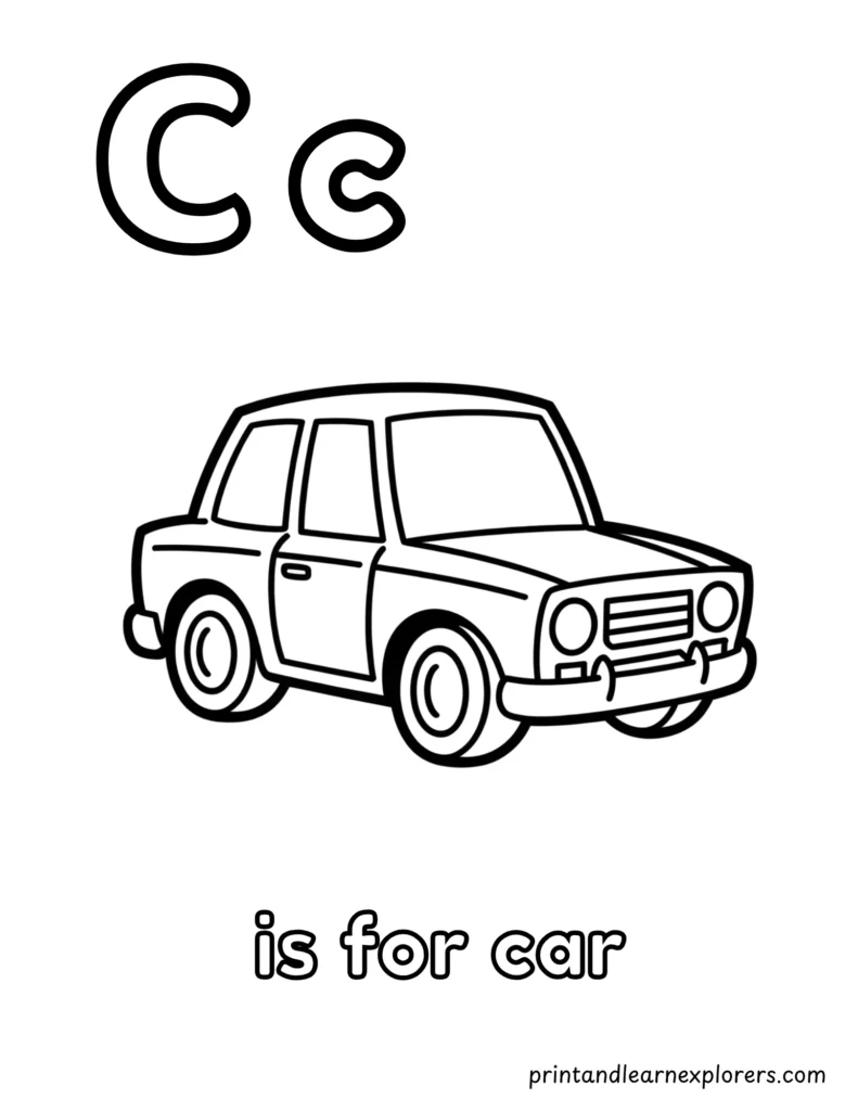 letter c is for car coloring page