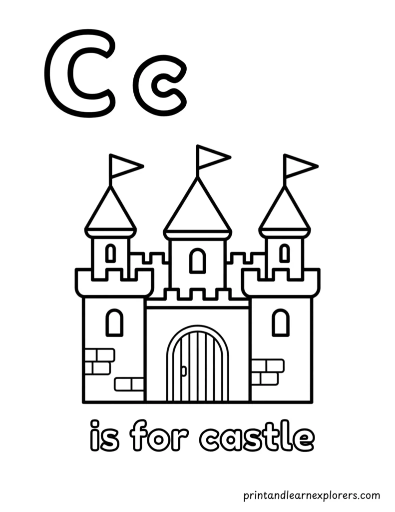 letter c is for castle coloring page